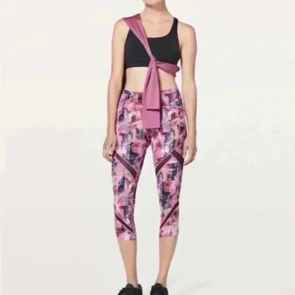 Lululemon Fast & Free 7/8 Tight II in Sun Dazed Multi Pink bra workout top 4